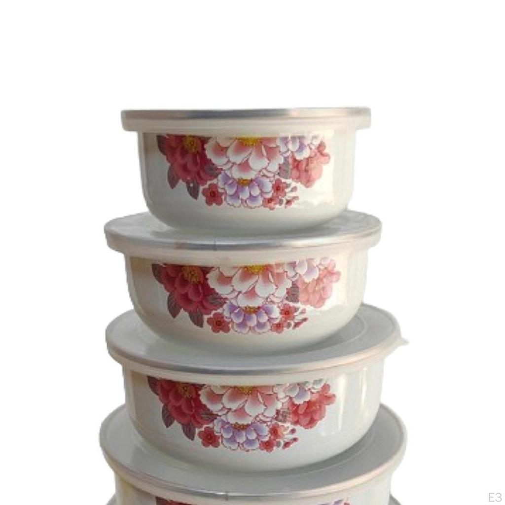 5 Enamel Bowls for Fruits And Salad Set