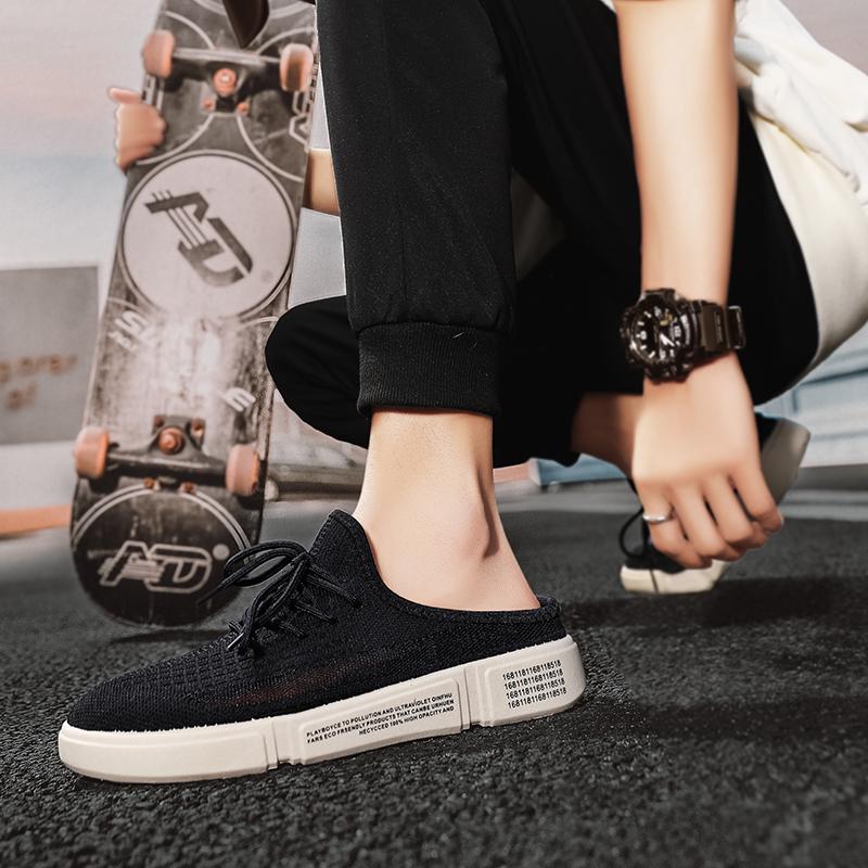 Fashion New Canvas Shoes Mesh Half Tray Shoes Men's Summer Lazy Slippers Student Casual Shoes Sports Fashion Hollow Breathable Sandals
