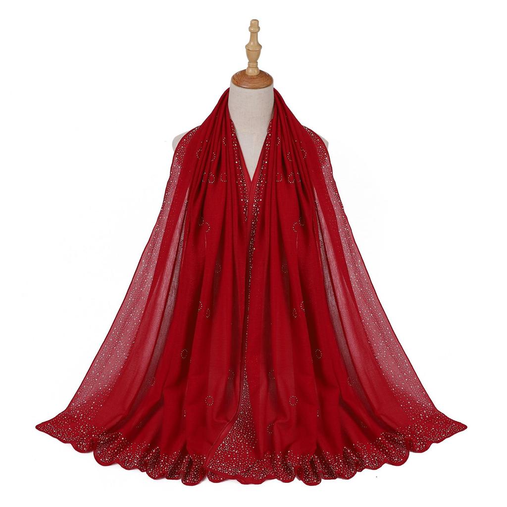 New Muslim Scarf for Women Hijab Hot Drilling With  Crystal Stone Work  Section Sunscreen Pearl Shawl Hijab Female Plain Hijab