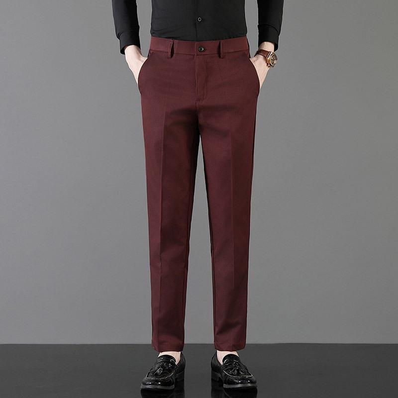 Light luxury spring men's casual pants elastic business straight men's nine-point pants