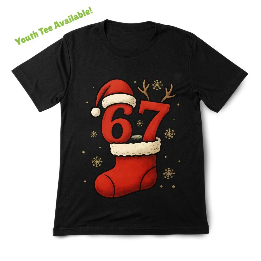Kids 67 Meme Casual T-Shirt-Santa Stocking Tee|playdate&Christmas Family Outfits 100