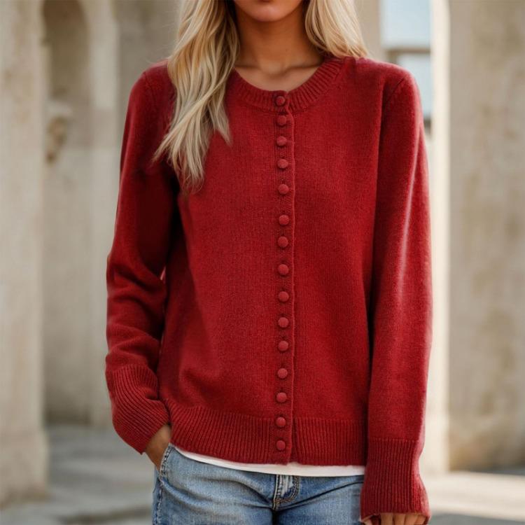 Lightweight Women Cardigan Casual Knitted Sweater Coat Long Sleeve Button Down Crewneck Loose Solid Outerwear
