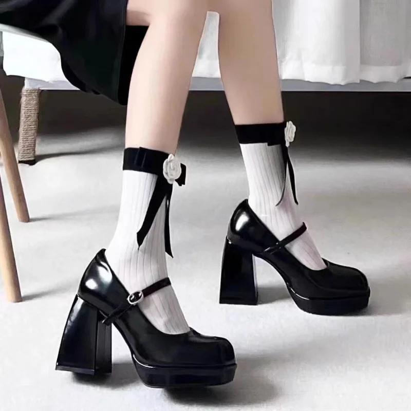 

Французский дизайн Туфли-лодочки на высоком каблуке Женские черные туфли Американский стиль Средний каблук Одинарные туфли Полиуретан Улучшенная версия 35