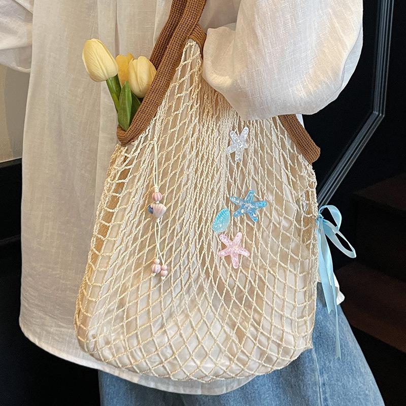 2025 Summer New Fashion Casual Women's Armpit Bag Women's Mesh Pocket Shoulder Tote Bag Beach Messenger Women's Bag