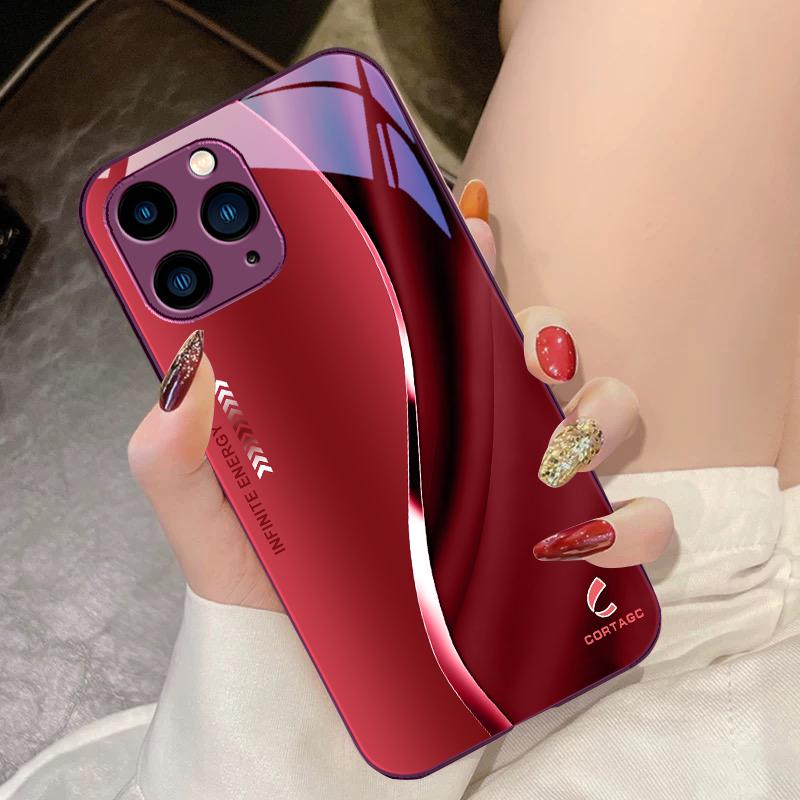 Black Tempered Glass Phone Case For IPhone 15 Pro 14 13 12 Mini 11 XS Max XR 7 8 Plu SE 2020 2022 Liulian Texture Sapphire Blue