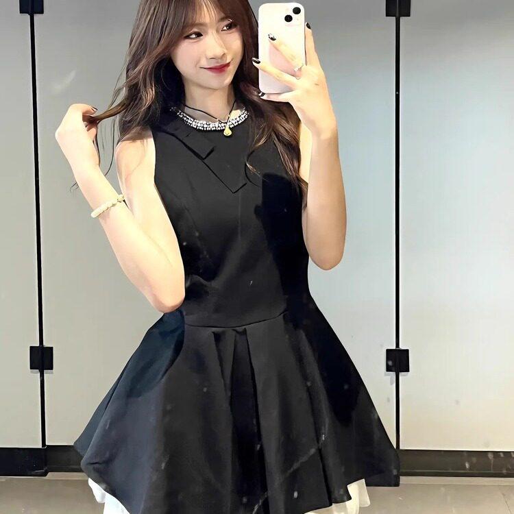 Thousand gold wind small black dress dress women's summer high-end birthday party small gift dress, thin sleeveless vest skirt
