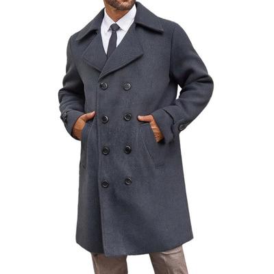 High-Quality European & American Men's Double-Breasted Mid-Length Wool Trench Coat