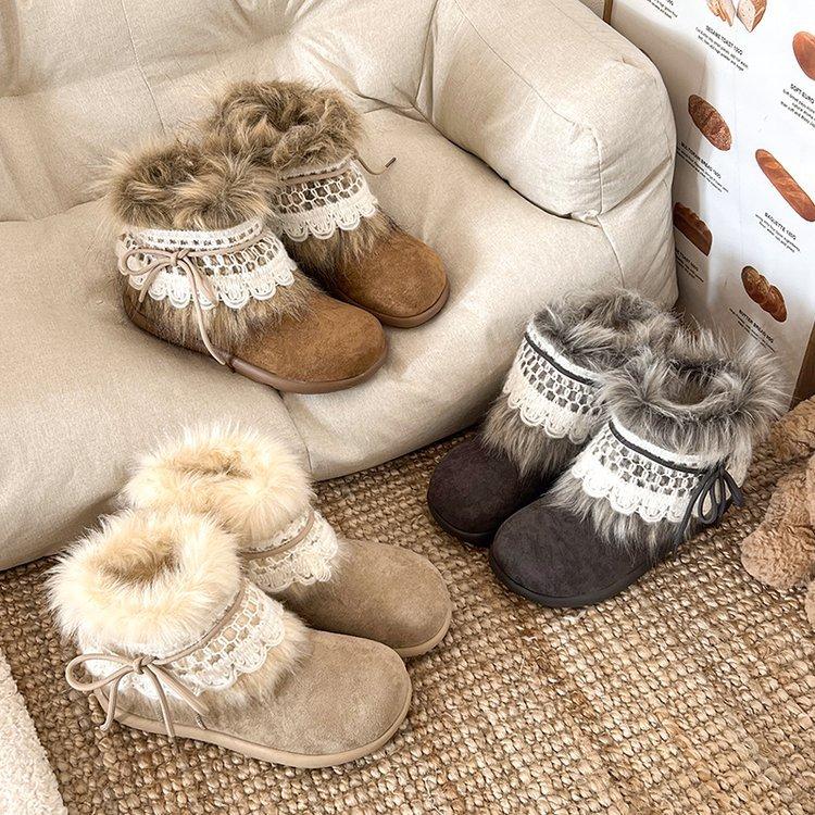 Retro Schneestiefel mit dicker Sohle Damen 2025 neu Winter gefüttert verdickt warm vielseitig höhenverstärkend flauschige Stiefel
