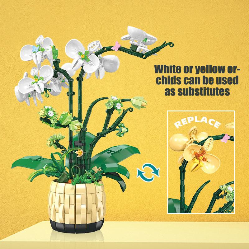 MOC 3D Flower Orchid Potting Model Building Blocks Set DIY Flower Bouquet Plant Potted Bricks Toys For Kid Gifts Home Decoration