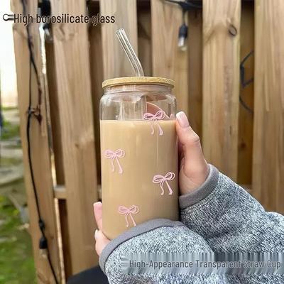 Tasse à café en verre borosilicaté 16 oz très vendue avec couvercle et paille en bambou