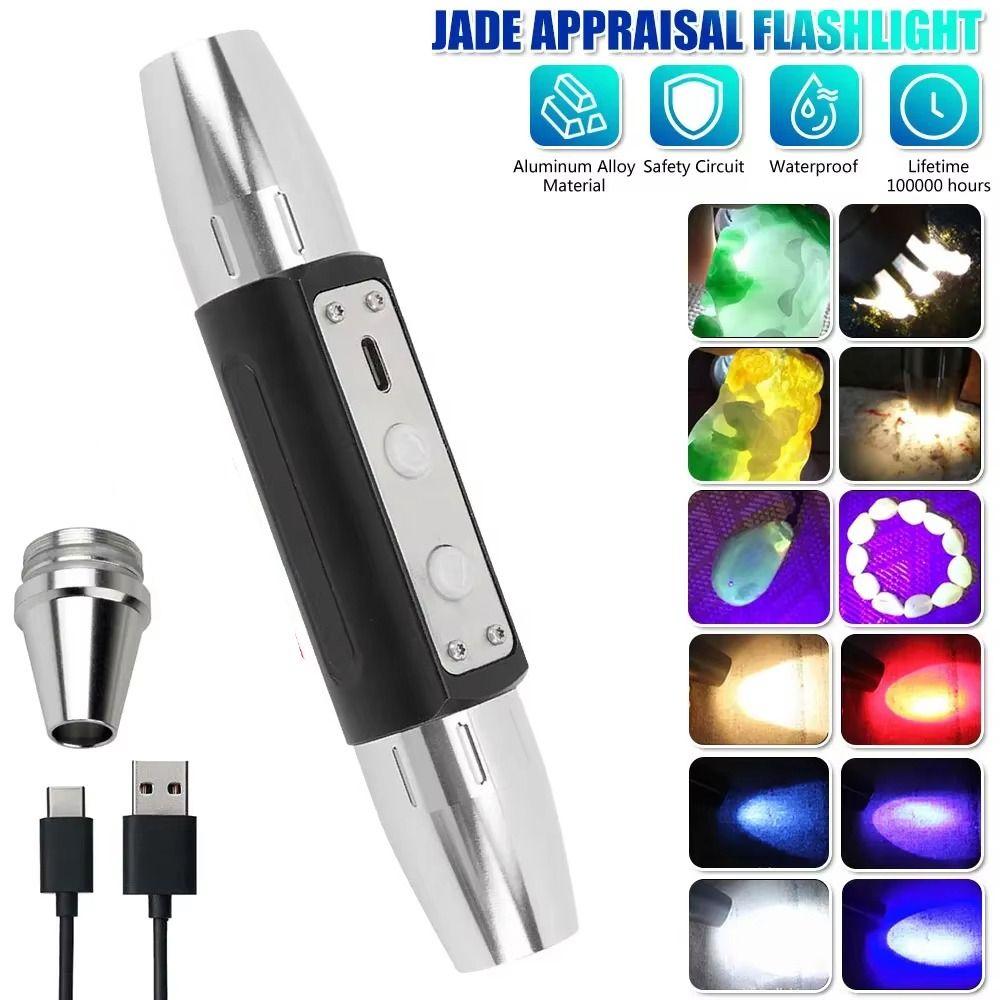 Linterna portátil para tasación de joyas Recargable por USB Cuatro fuentes de luz Linterna UV 365nm 4/6 Fuentes de luz Detector de gemas