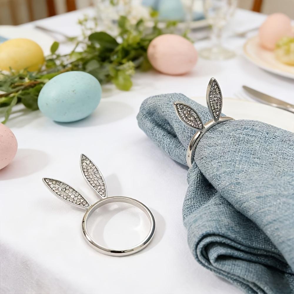 6 Piece Zinc Zinc Alloy Easter Rabbit Head Napkin Ring Decorative Napkin Ring  Table Decoration Accessories