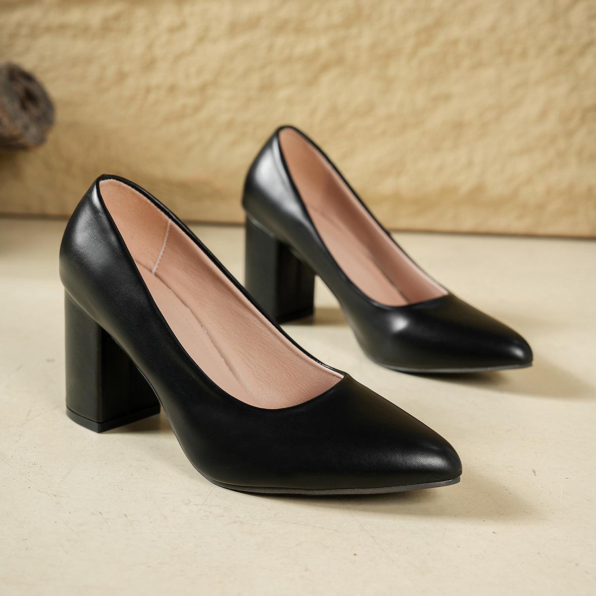 

Туфли-лодочки женские профессиональные на толстом каблуке с квадратным носком большого размера, черные туфли на высоком каблуке, кожаная обувь для стюардесс 42 чёрный