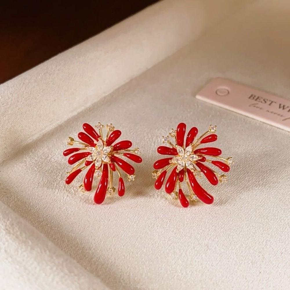Fashion Jewelry Red Fireworks Stud Earrings Happy New Year Gift Fireworks Drop Earrings  Woman