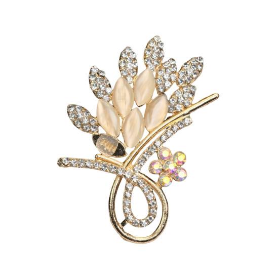 Brooch Retro Style Flower Plant Design Suit Lapel Pin with Faux Opal Inlaid Sweaters Collars Hats Bags Coats Scarves Badge Outfit Accessory