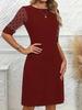 2025 Summer Women's Hepburn Style Lace Patchwork Dress - French Mid-Sleeve Round Neck
