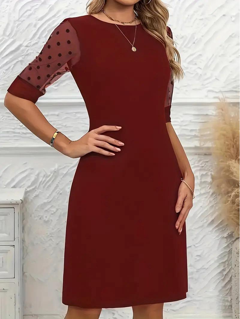2025 Summer Women s Hepburn Style Lace Patchwork Dress - French Mid-Sleeve Round Neck L красный