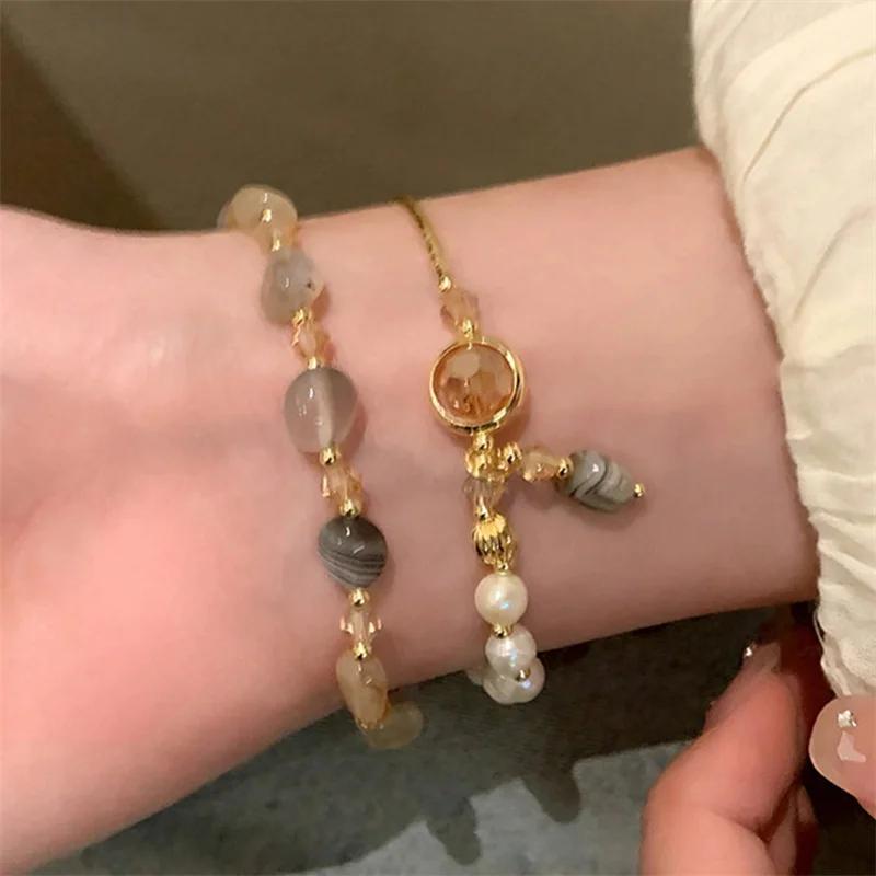 Elegant Double Layered Crystal Pearl Beaded Bracelet for Women Chic Beads Wrap Pendant Bangle Wedding Party Jewelry