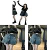 High Waist Pleated Denim Skirt With Button Detail For Summer Casual Wear