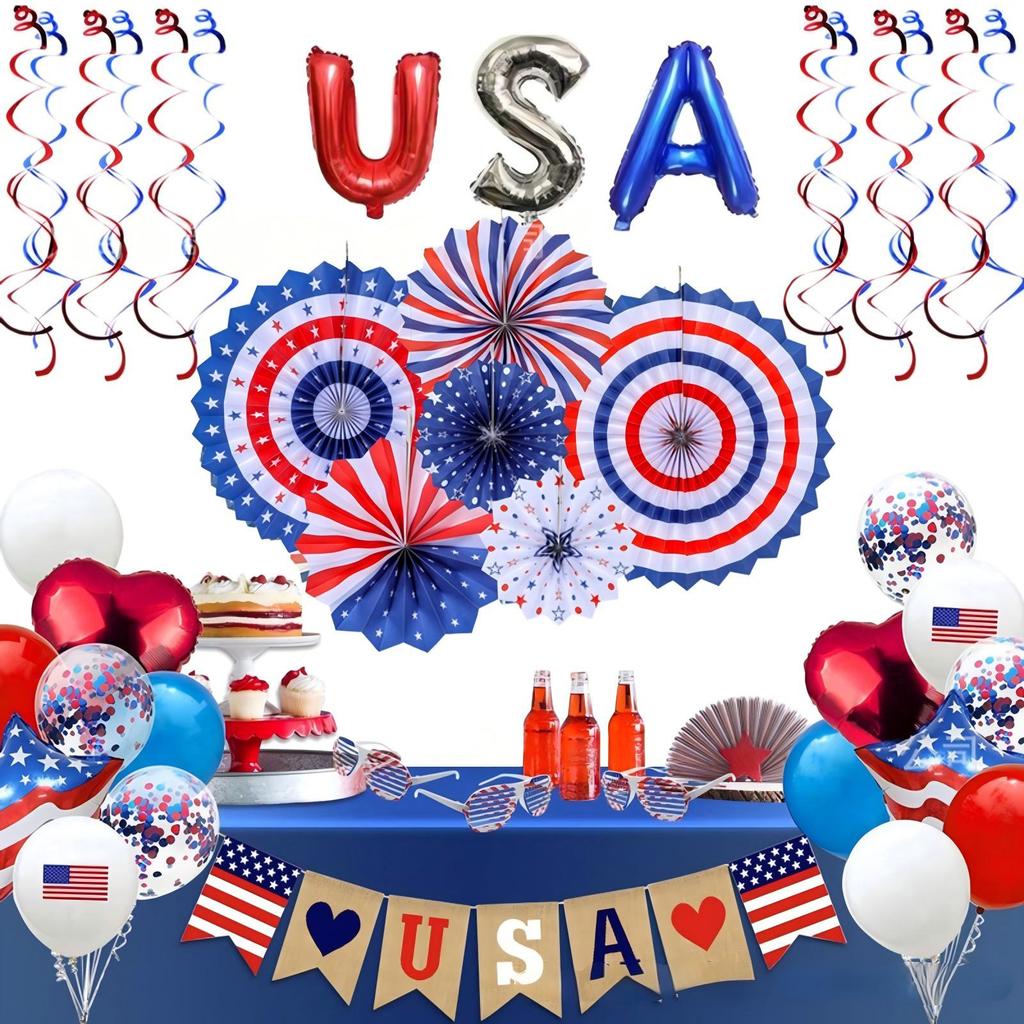 American Independence Day Decoration Set Party Decoration Paper Fan Flower Set
