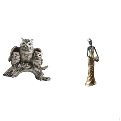 Modern Owl Sculpture And African Tribal Lady Figurine Tabletop Ornament for Living Room Office