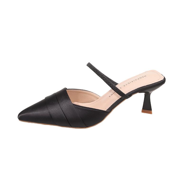 

Красивые женские туфли на высоком каблуке, весенние новые высококлассные остроносые темпераментные сандалии с вырезом для пальцев и шлепанцами с закрытым носком 40 чёрный