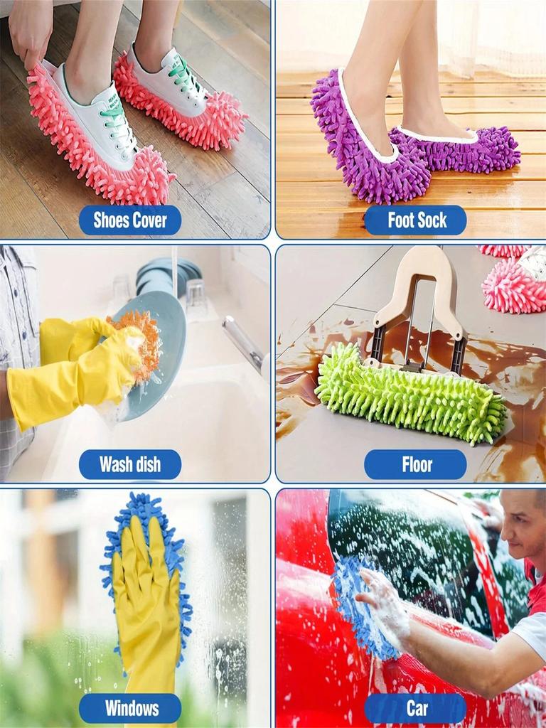 2Pcs Mop Slippers, Soft Washable and Reusable Microfiber Foot Socks, Suitable for Cleaning Dust in Bathrooms, Kitchens, and Bedr