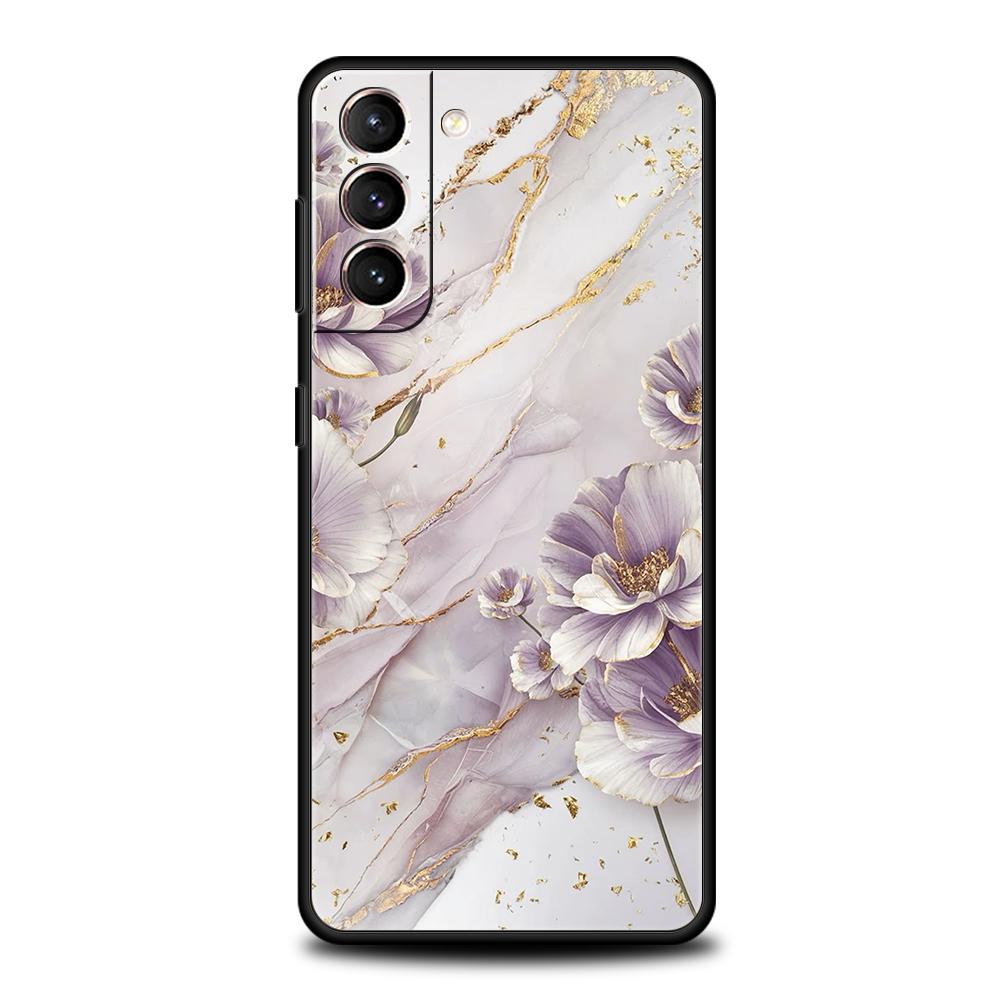 Flower Marble Phone Case For Samsung Galaxy S25 Edge S24 S23 S22 Ultra S20 S21 FE 5G S10 S9 Plus S10E Soft Cover
