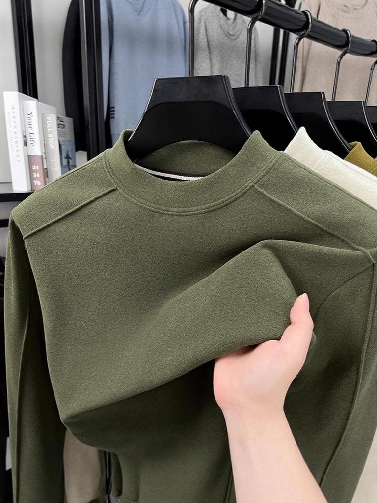 Men's Thickened Warm Long-Sleeve Hoodie, 2025: Half-High Collar, Double-Sided German Fleece, Self-Heating Solid Color Base Layer