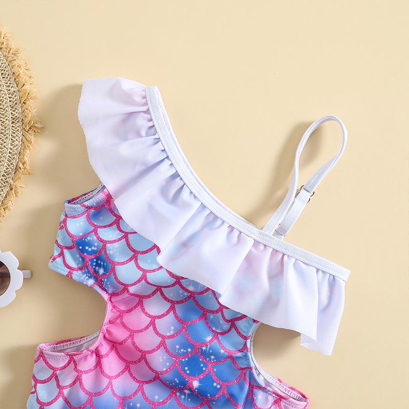 Costum de baie sirenă cu un umăr pentru fete - Costume de baie pentru bebeluși și copii pentru plajă și izvoare termale