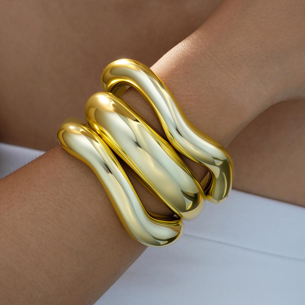 3pcs Vintage Exaggerated Luxury Gold Color Resin Open Bangle Sets for Women Daily Wear Party Wedding Jewelry Accessories Gifts