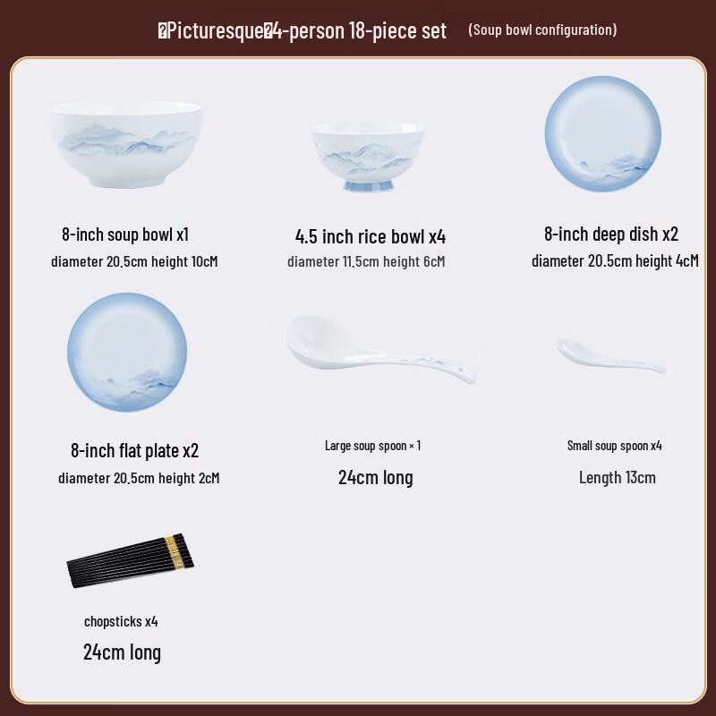 Jingdezhen Picturesque 18-Piece Ceramic Dinnerware Set