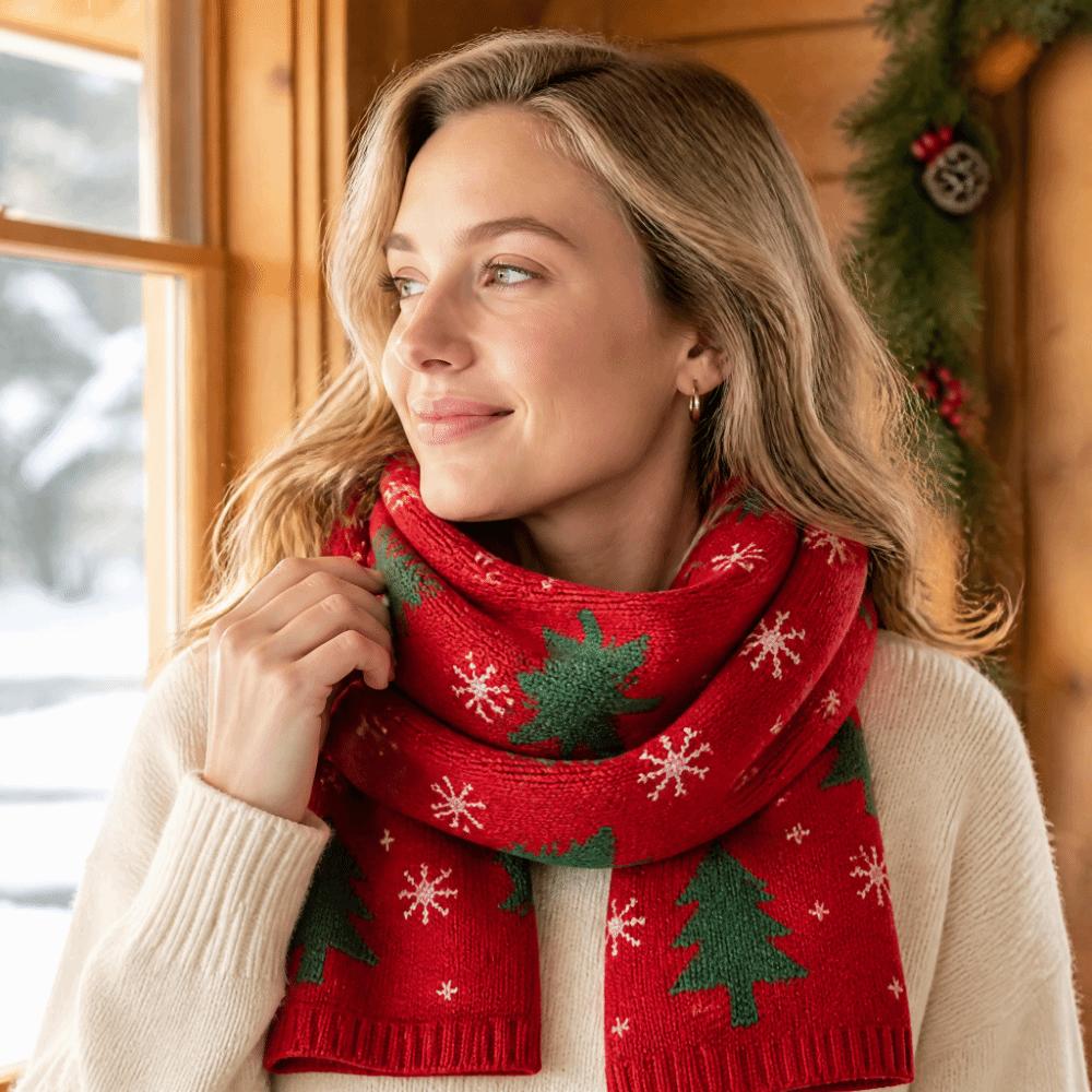 Green Plaid Wool Scarf Long Red Shawl Thicken Knitted Christmas Scarf  Autumn Winter