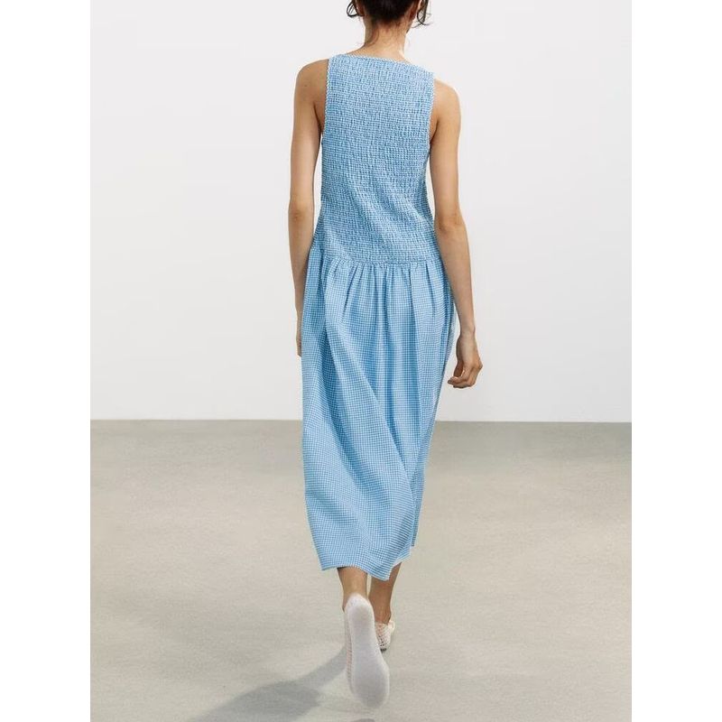 Za2025 Summer New Product Women Clothes Fashion Slim Fit Slimming Round Neck Sleeveless for Plaid Dress 3067329