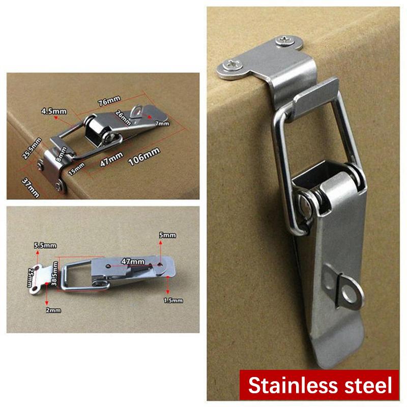 Stainless Steel Spring Loaded Draw Toggle Latch Clamp Clip Silver Hasp Latch Catch Clasp 90 Degrees Duck-Mouth Buckle Hook Lock