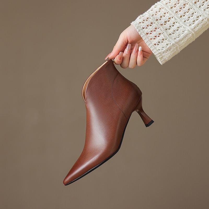 Fashion NEW Autumn Women Boots Pointed Toe Thin Heel Shoes Genuine Leather Shoes Women High Heel Modern Boots Daily Shoes Zipper Boots