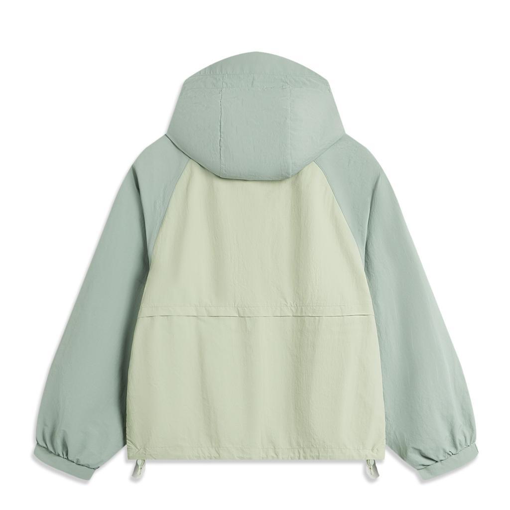 Li-Ning Comfortable Simple Hooded Zipper Casual Loose Color Block Windbreaker Women Outerwear Desert-Green AFDU532-1