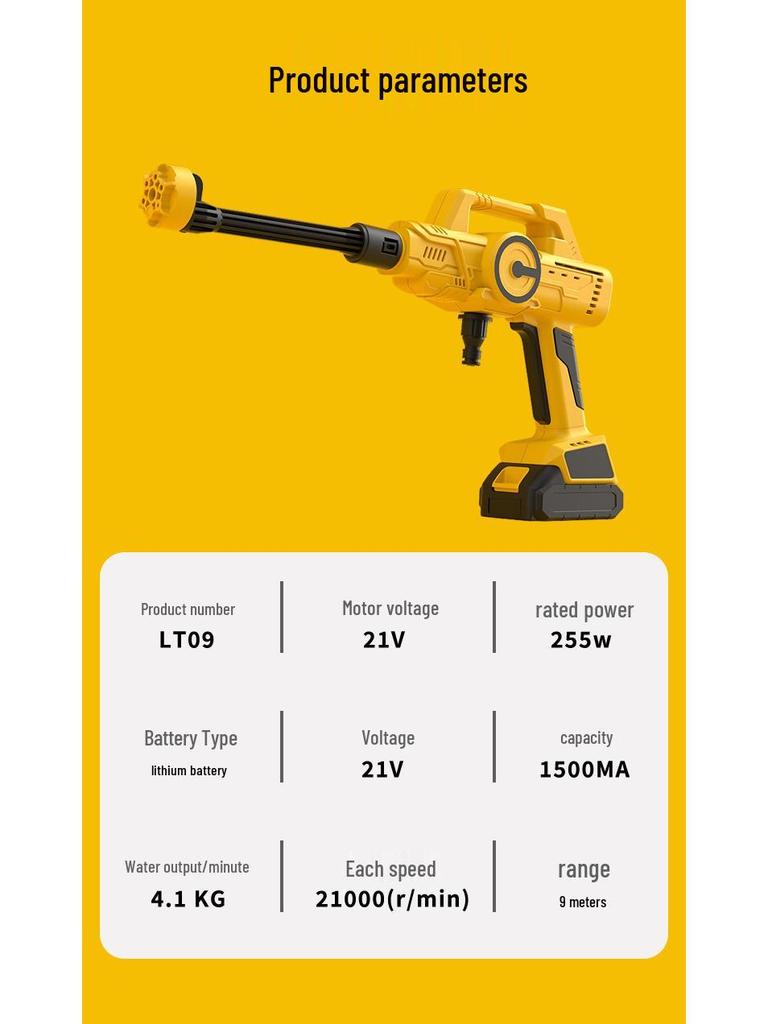 Rechargeable Wireless High-Pressure Car Washer - Lithium Battery Powered High-Power Water Gun for Household Car Cleaning