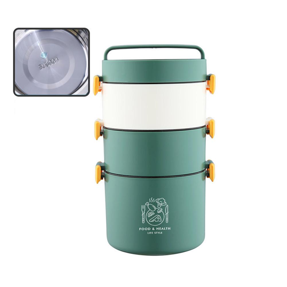 

Portable Round Lunch Box Multi-layer Large-capacity 304 Stainless Steel Bento Box Food Container For Office Worker Three layers green/1800ml#0