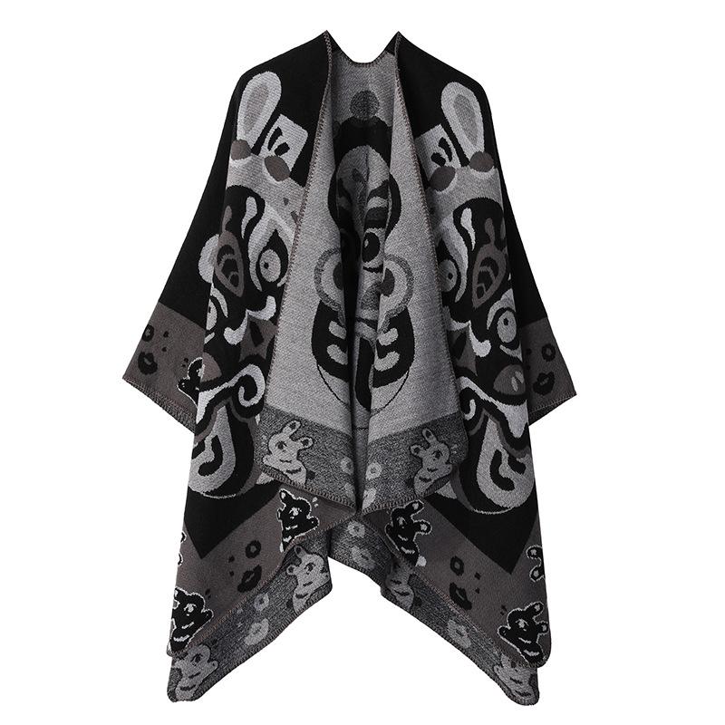 Guochao Style Thickened Shawl Cape Dual-Purpose Knitted Split Scarf Chinese Style Warm Shawl Knitted
