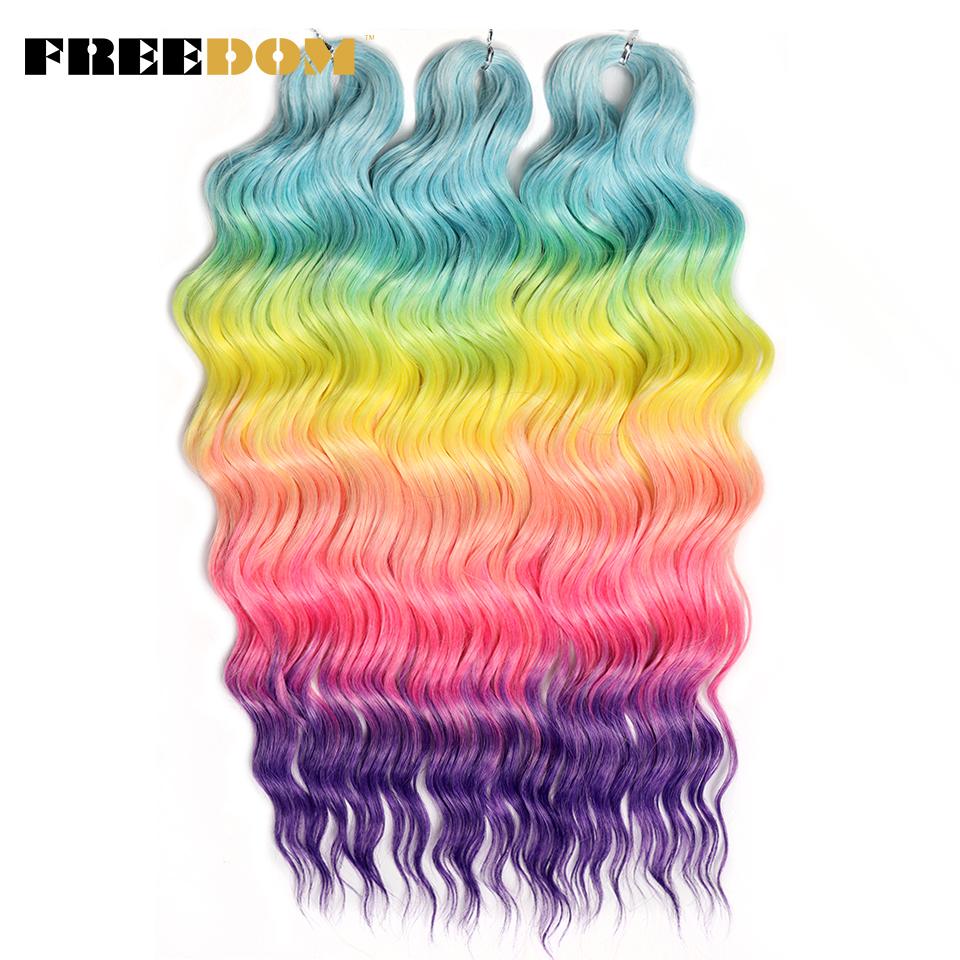 FREEDOM Synthetische Flecht-Haarverlängerungen Tief Gewellt 24 Zoll Lang Lockige Braids Haare Ombre Braun Regenbogen Twist Häkel-Haar