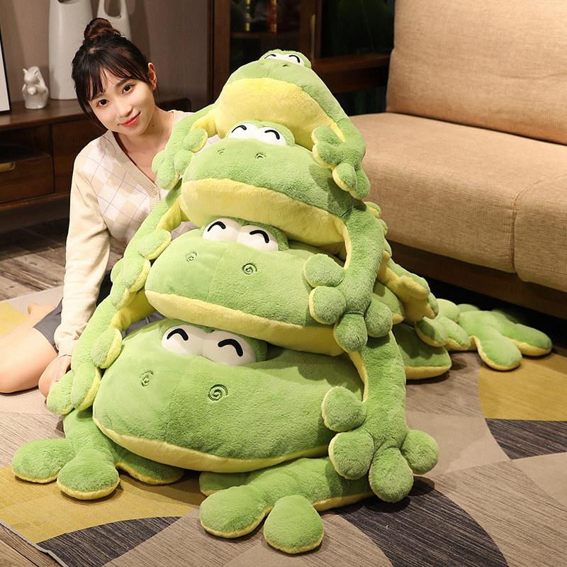 Cute Big Size Frog Plush Toy Stuffed Plushies 60cm-130cm Large Size Frog Throw Pillow Cushion Home Decor Kids Toys Birthday Gift