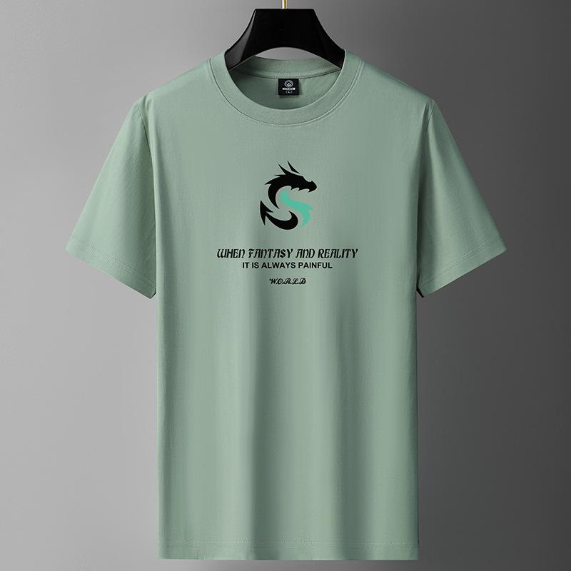 Dragon Pattern M-6XL Pure Cotton Mens Short-sleeved T-shirt Round Neck Boy Casual Tee Shirt