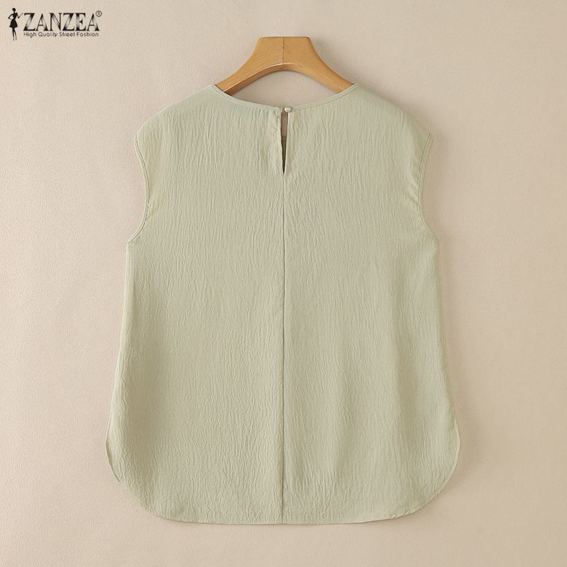ZANZEA Women Casual Round Neck Floral Print Loose Sleeveless Tank Tops