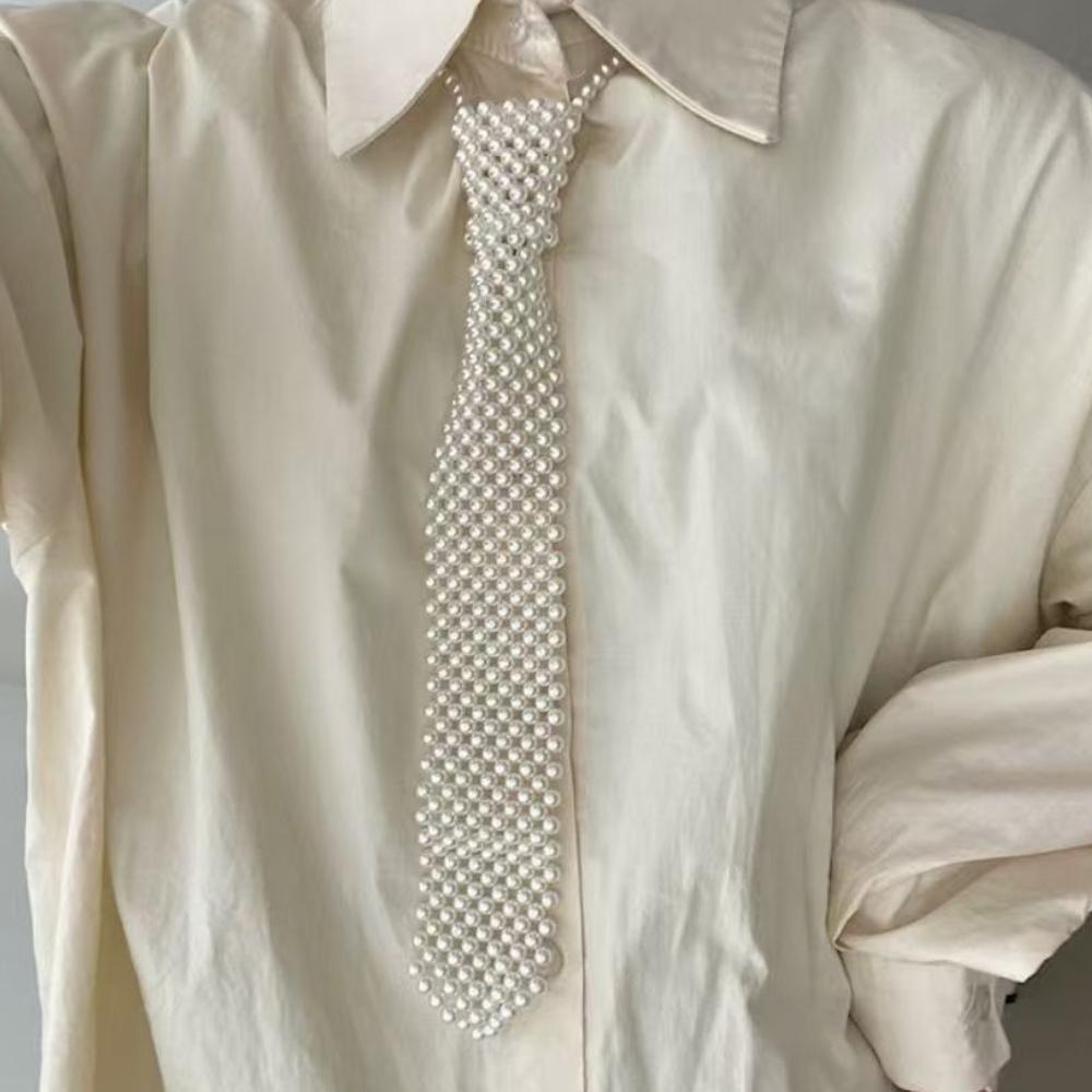 New Pearl Beaded Bow Tie for Women Trendy Uniform Shirt Necktie Fashion Decorative Clothing Accessories