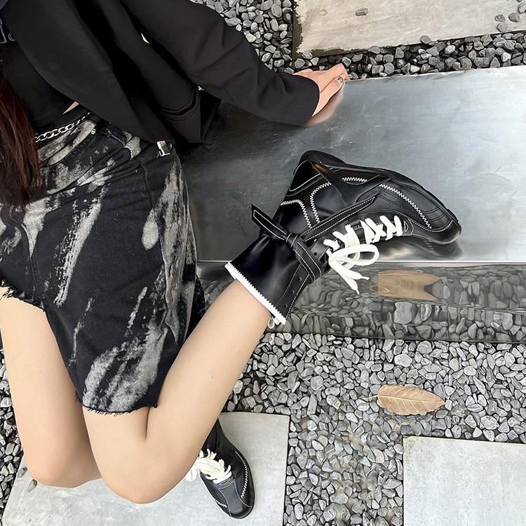 Cowhide Version~ Flat Bottom Inner Height Increase Martin Boots Women's 2025 New Boxing Boots Matte Leather Lace-up Short Boots German Training Boots