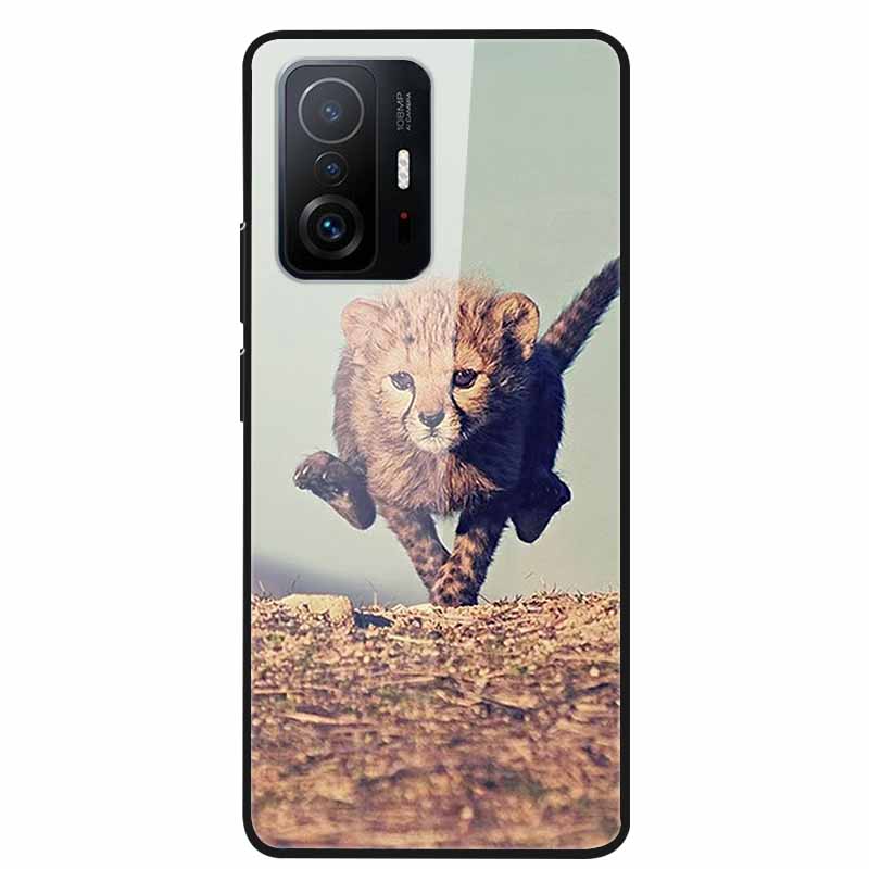 For Xiaomi 11T Pro Glass Case Hard Tempered Glass PC Cover Phone Case For Xiaomi Mi 11T 11 T Pro Shockproof Cartoon Funda Coque