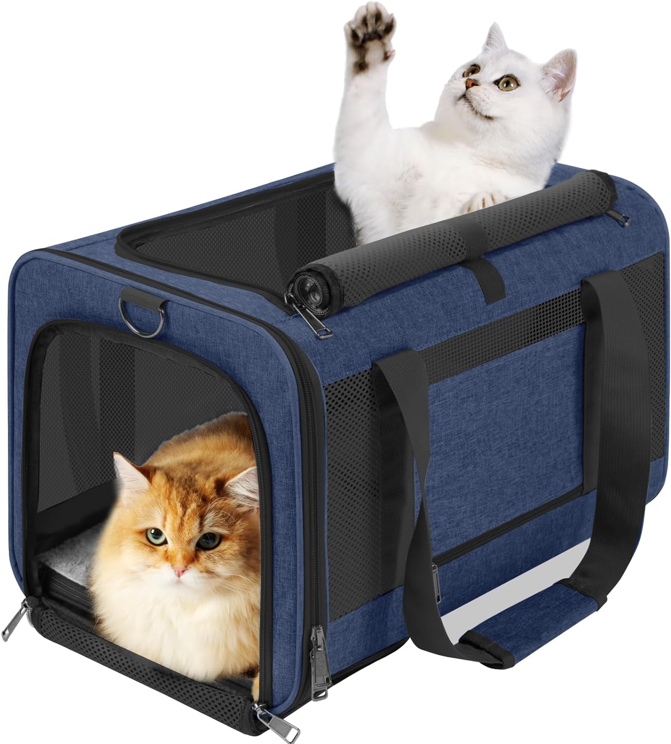 Draagzak voor Grote Katten, Zachte Draagzak voor Kleine Honden met Bovenlader/Opvouwbare Tas 2 Kittens Transportdragers Lange Reizen