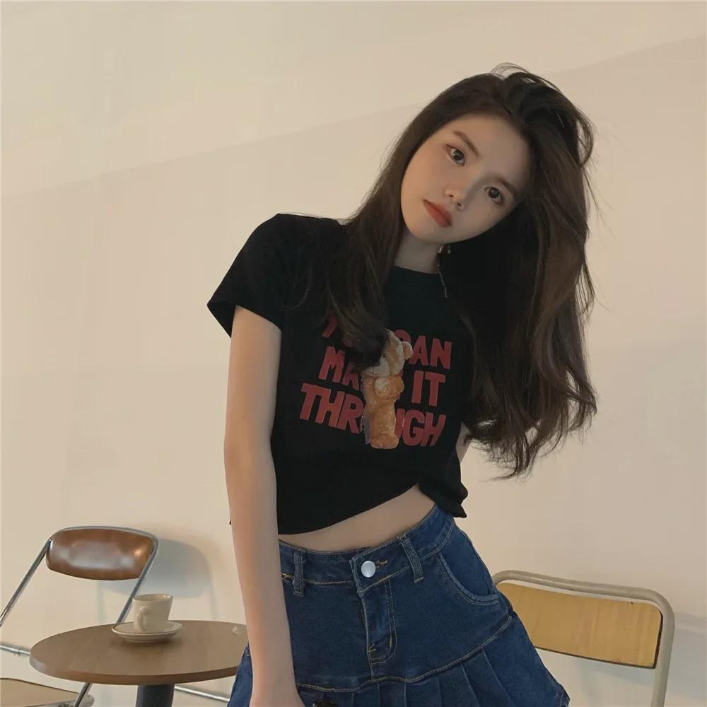 2022 Summer Women's Slim Fit Korean Bear Print Short Sleeve T-Shirt