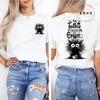 No Talkie Before Coffee Print T-shirt Short Sleeve Casual Top Summer Women Black Cat Kawaii Streetwear Graphic Tees Shirt Tops